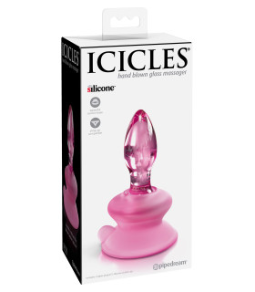 Анальна пробка із присоскою Icicles No. 90, скляна, рожева, 8 х 3.5 см - No Taboo