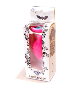 Анальная пробка M с синим камнем, силикон, розовая, 8 см х 3.5 см - No Taboo