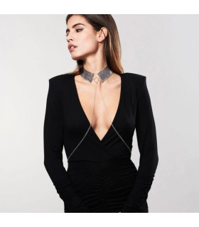 Колье-ошейник с цепочкой Bijoux Indiscrets, серебряное, 59 см - No Taboo