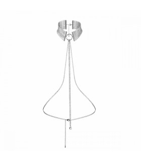 Колье-ошейник с цепочкой Bijoux Indiscrets, серебряное, 59 см - No Taboo