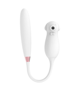 Двухсторонний вибратор с вакуумной стимуляцией, белый, 12 х 3.2 см - No Taboo