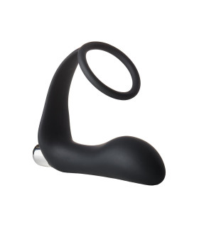 Масажер простати з вібрацією та кільцем для пеніса Dream Toys, чорний, 12 х 3.4 см - No Taboo