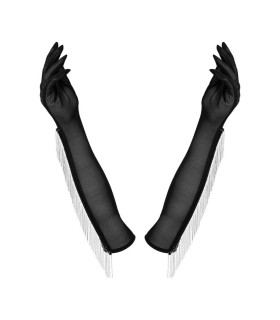 Перчатки сексуальные Obsessive Milladis, с бусинами, черные, XL-XXL - No Taboo