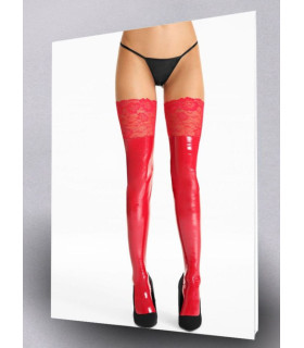 Панчохи еротичні вінілові S/M 7heaven, з мереживом, червоні - No Taboo