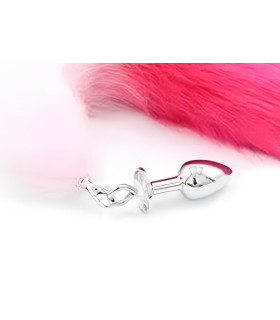 Анальна пробка IDEA SM з рожевим хвостом, срібляста, 7 х 2.5 см - No Taboo