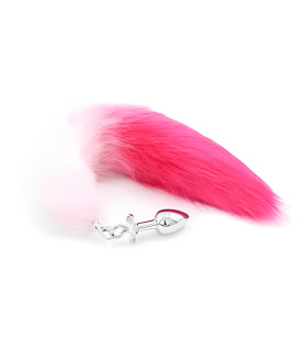 Анальна пробка IDEA SM з рожевим хвостом, срібляста, 7 х 2.5 см - No Taboo