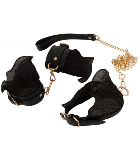 БДСМ-набор ошейник с поводком и наручники Bad Kitty, черно-золотой - No Taboo