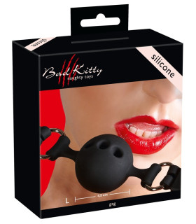 Кляп-шарик с отверстиями Bad Kitty, черный, 4.5 см - No Taboo