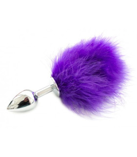 Анальна пробка IDEA SM з фіолетовим хвостиком, срібляста, 6 х 2.5 см - No Taboo