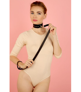 Ошейник с поводком One Size Ch41.1 Candy Hero, экокожа, черный - No Taboo