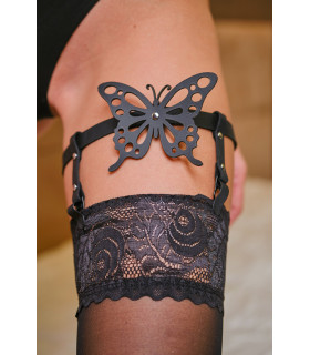 Подвязки для чулок с бабочками One Size S10b, из экокожи, черные - No Taboo