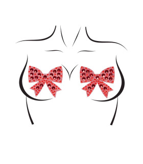 Наклейки на соски у вигляді бантів Leg Avenue Rhinestone Bow Body Jewel, червоні, One Size - No Taboo