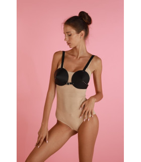 Бюстгальтер конусный One Size L27, Candy Hero из натуральной кожи, черный - No Taboo