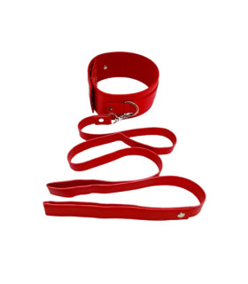 Ошейник с поводком IDEA SM на заклёпках, красный, 5,5 см - No Taboo