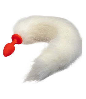 Анальна пробка IDEA SM з білим хвостом, червона, 7 х 2.5 см - No Taboo
