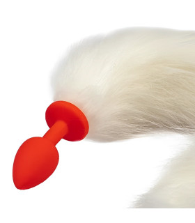 Анальна пробка IDEA SM з білим хвостом, червона, 7 х 2.5 см - No Taboo
