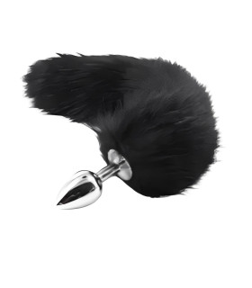Анальна пробка S з чорним лисячим хвостом, металева, 7 х 2.7 см - No Taboo