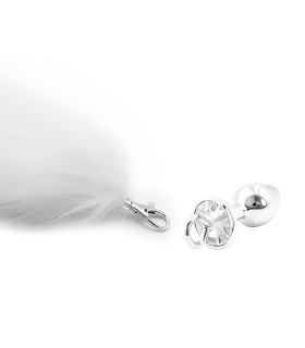 Анальна пробка IDEA SM з білим хвостом, срібляста, 7 х 2.5 см - No Taboo