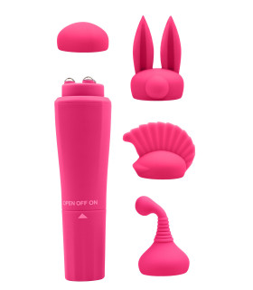 Вибратор для клитора с насадками Chisa Quadruple Sweet, розовый, 10 х 2.6 см - No Taboo