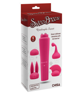 Вибратор для клитора с насадками Chisa Quadruple Sweet, розовый, 10 х 2.6 см - No Taboo
