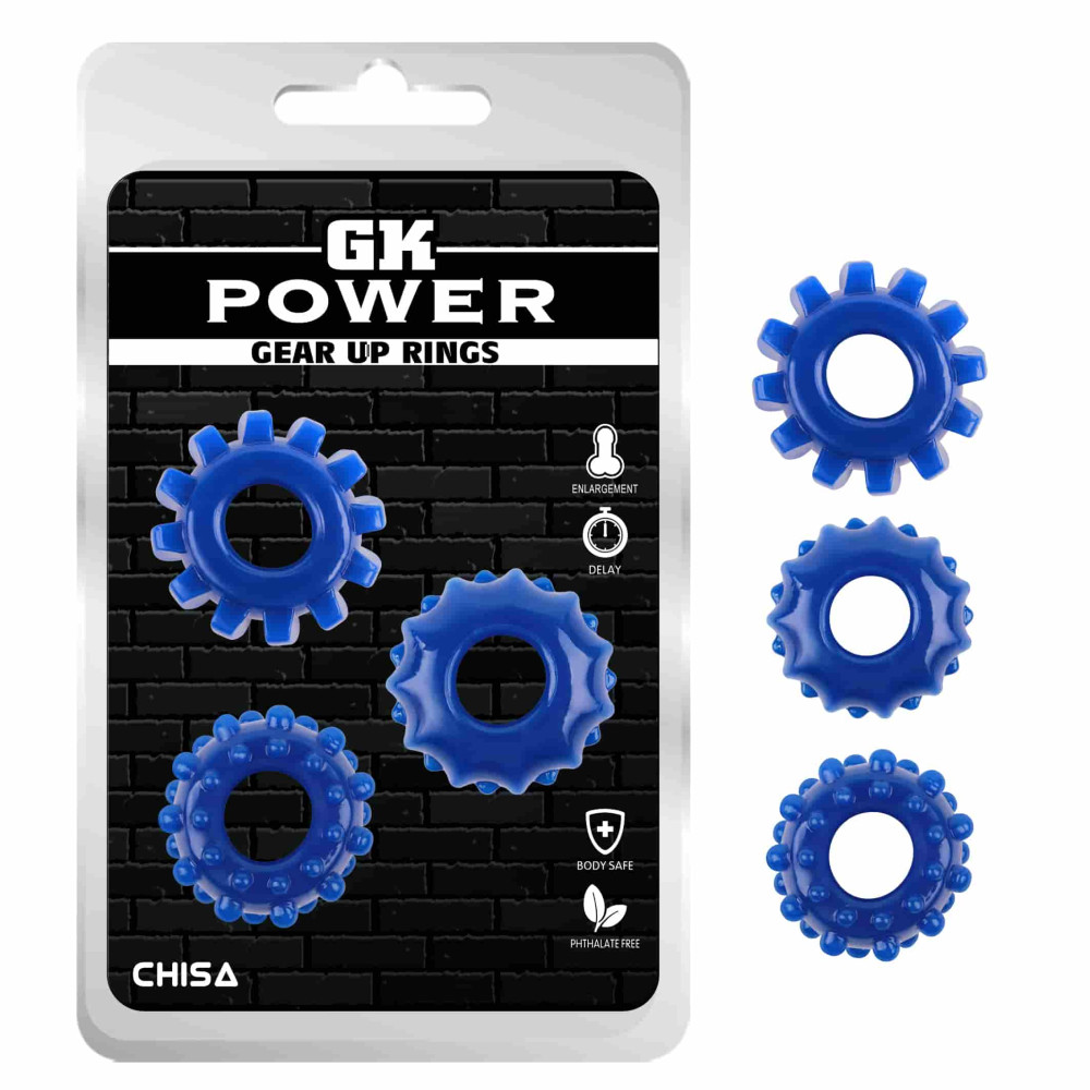 Эрекционное кольцо с рельефом Chisa GK Power, синее, 1.6 см, 1 шт (34802), zoom
