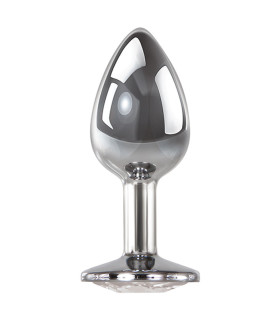 Анальная пробка M с камнем A&E, серебряная, 8.3 х 3.4 см - No Taboo