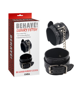 Наручники зі зміїним тисненням Chisa Behave, чорні - No Taboo