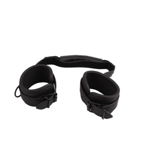 Наручники с держателем Chisa Behave, черные, 38.3 х 7 см - No Taboo