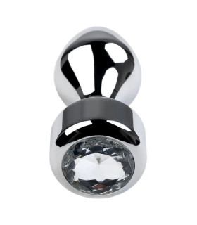 Анальная пробка с кристаллом, серебряная, 9.5 х 3.5 см - No Taboo