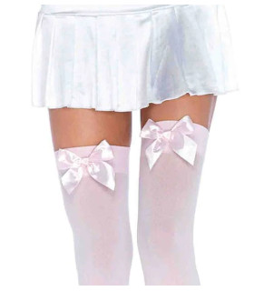 Панчохи сексуальні One Size Leg Avenue, з бантиками, білі - No Taboo