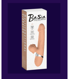 Вибратор-кролик с вакуумной стимуляцией, фрикциями и ротацией BASIA, бежевый, 24 х 3.5 см - No Taboo