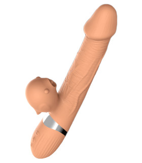 Вибратор-кролик с вакуумной стимуляцией, фрикциями и ротацией BASIA, бежевый, 24 х 3.5 см - No Taboo