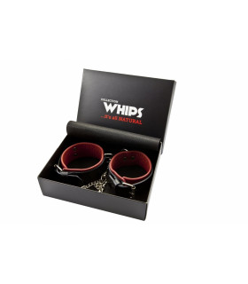 Наручники з ланцюгом Whips, шкіряні, чорно-червоні - No Taboo
