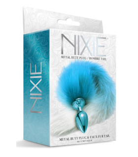 Анальна пробка з хвостиком Global Novelties Nixie, блакитна, 8.1 х 3.2 см - No Taboo