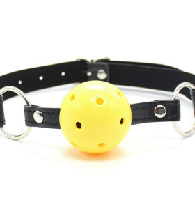 Кляп-кулька з отворами, екошкіра і пластик, чорно-жовтий, 4.5 см - No Taboo