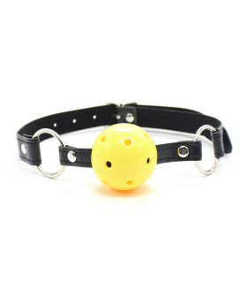 Кляп-кулька з отворами, екошкіра і пластик, чорно-жовтий, 4.5 см - No Taboo