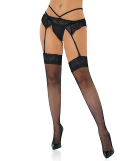 Чулки сексуальные сетчатые One Size Daring Intimates, с кружевом, черные - No Taboo