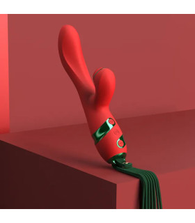 Вибратор-кролик с пульсацией Sevanda, с флоггером, силиконовый, красный, 23 х 3.7 см - No Taboo