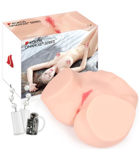 Мастурбатор с вибрацией реалистичный с двумя отверстиями Kokos Hanna Onahole 001, двухслойный, киберкожа - No Taboo