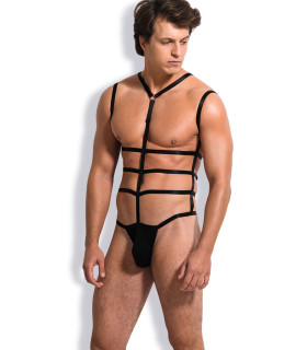 Боди-портупея сексуальное мужское One Size Sunspice, с открытыми ягодицами, черное - No Taboo