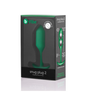 Анальна пробка зі зміщеним центром ваги B-Vibe Snug Plug 2, силіконова, зелена, 10.5 х 3 см - No Taboo