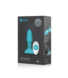 Анальная пробка с вибрацией и вращающимися шариками Rimming Petite B-Vibe, с пультом, силиконовая, бирюзовая, 12.4 х 3.5 см - No Taboo