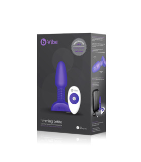 Анальная пробка с вибрацией и вращающимися шариками Rimming Petite B-Vibe, с пультом, силиконовая, фиолетовая, 12.4 х 3.5 см - No Taboo
