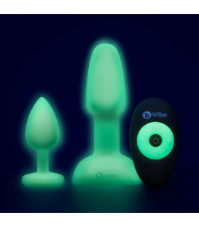 Набор анальных пробок Asstronaut B-Vibe, светятся в темноте, силиконовые, белые, 2 шт. - No Taboo