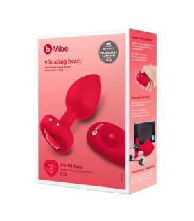 Анальная пробка с дистанционным пультом M/L B-Vibe с кристаллом в виде сердца, красная, 9.8 х 3.7 см - No Taboo
