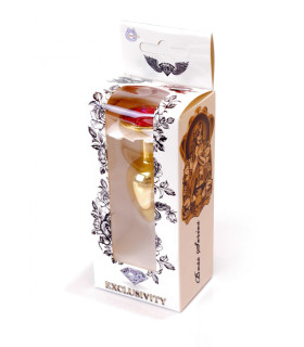 Анальная пробка S с камнем, металлическая, золотая, 7 х 2.7 см - No Taboo