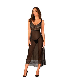 Пеньюар сексуальний довгий XL/XXL Obsessive Estiqua, чорний - No Taboo