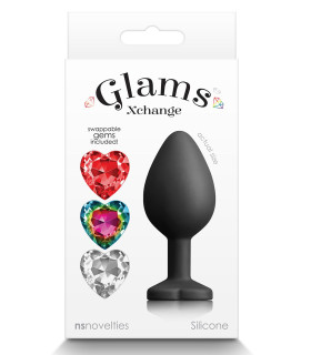 Анальная пробка со сменными кристаллами NS Novelties, силиконовая, черная, 7 х 3.5 см - No Taboo