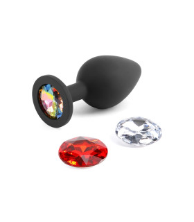 Анальная пробка со сменными кристаллами NS Novelties, силиконовая, черная, 7 х 3.5 см - No Taboo