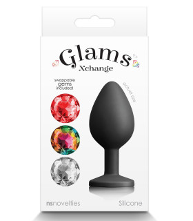 Анальная пробка со сменными кристаллами NS Novelties, силиконовая, черная, 7 х 3.5 см - No Taboo